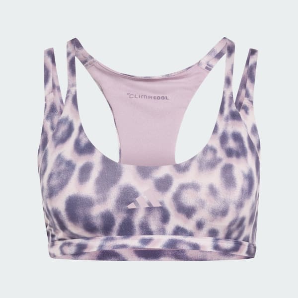 Purple Optime Leopard Strappy Light Support Bra