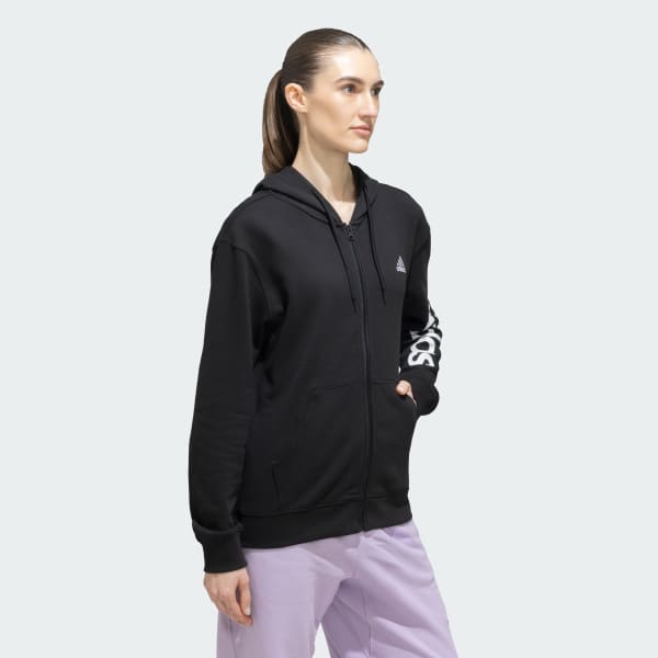 Black Linear Full-Zip French Terry Hoodie