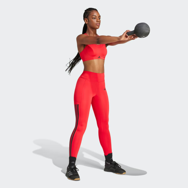 Red Optime 3-Stripes Full-Length Leggings