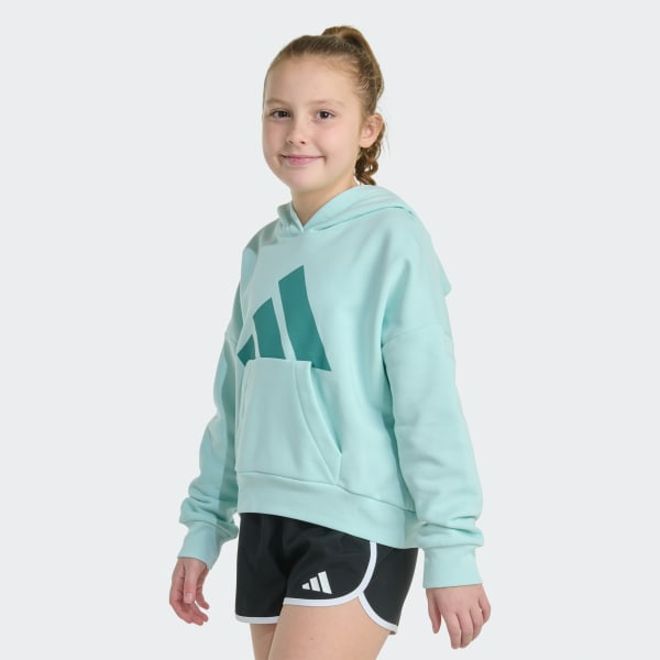 Turquoise Long Sleeve Essential Big Logo Fleece Pullover Hoodie

