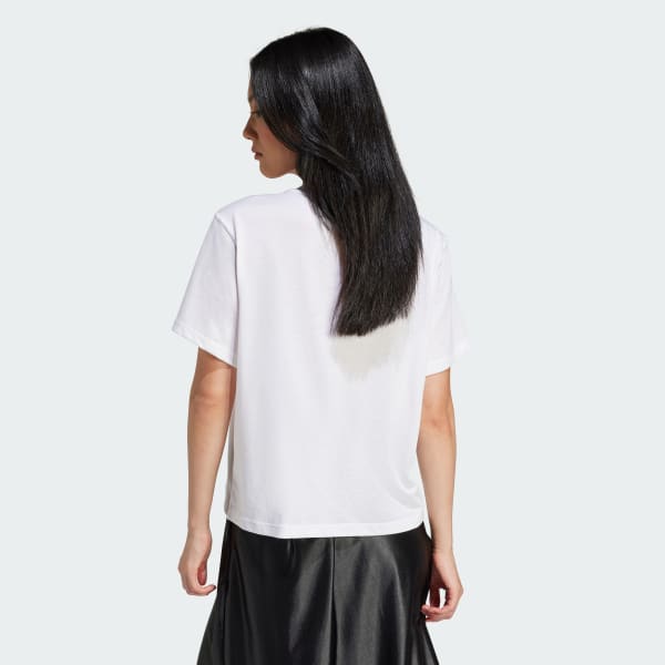 สีขาว เสื้อยืดทรงบ็อกซี Adicolor Trefoil