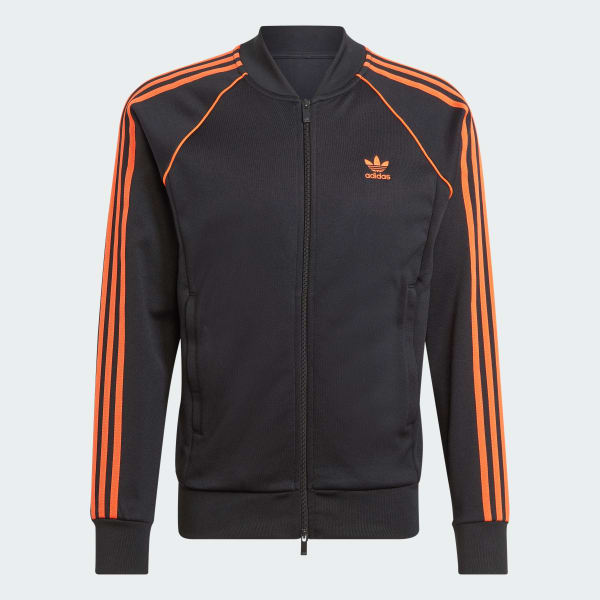 Adidas black shop jacket orange stripes
