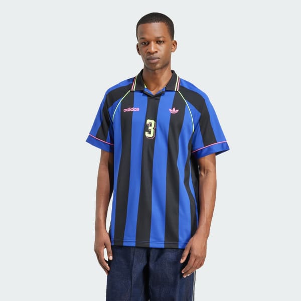 Blauw Jacquard Stripe Voetbalshirt