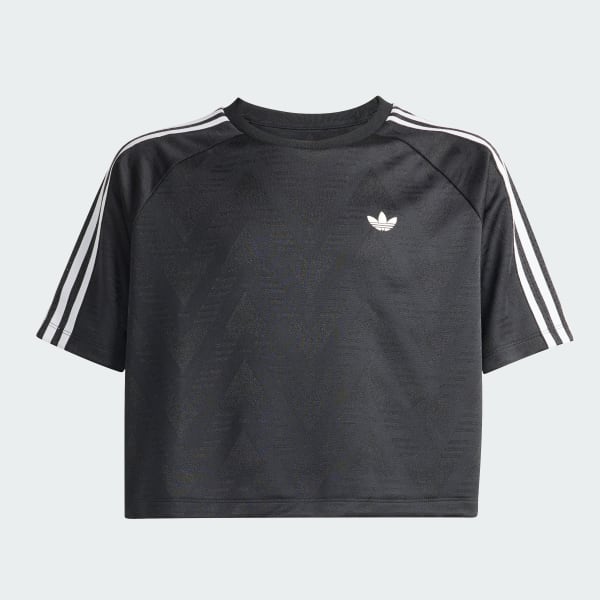 สีดำ เสื้อฟุตบอลแฟชันผ้าแจ็คการ์ดทรงบ็อกซีแบบหลวม