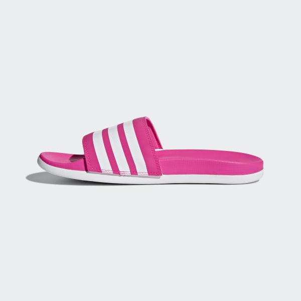 white and pink adidas slides