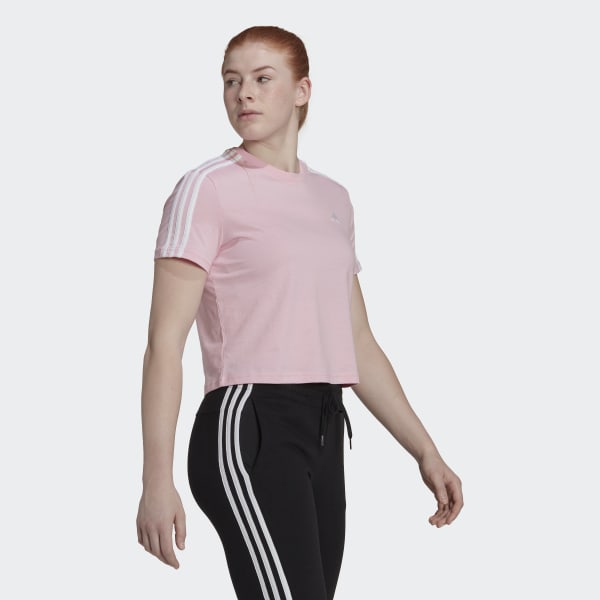 Pink Essentials Loose 3-Stripes Cropped Tee 28867