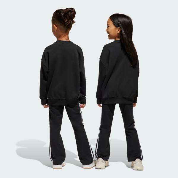 Negro Conjunto Loose Crew Flared Legging para niños