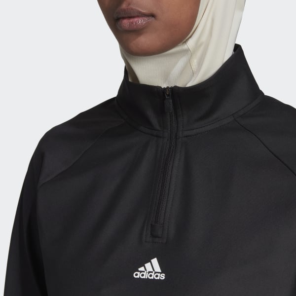 cerná Tričko Hyperglam Cut 3-Stripes 1/4-Zip TM302