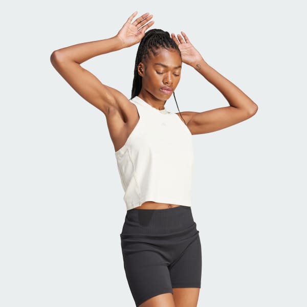 สีขาว เสื้อกล้ามทรงครอปแต่งผ้าริบ Lounge