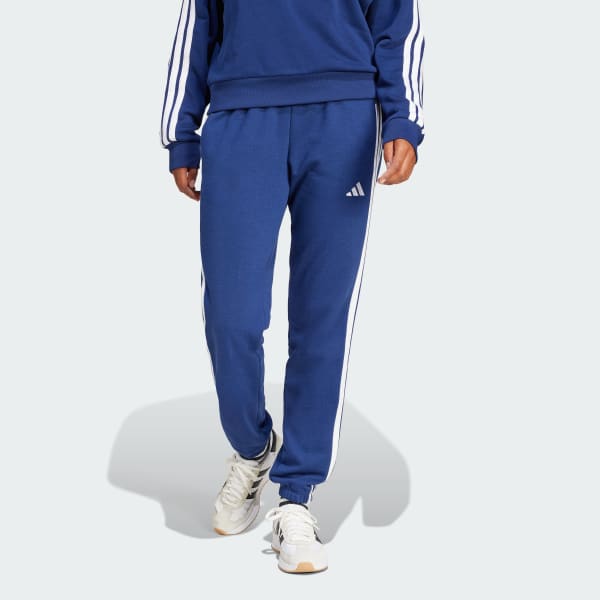 Blauw Essentials 3-Stripes French Terry Cuffed Broek