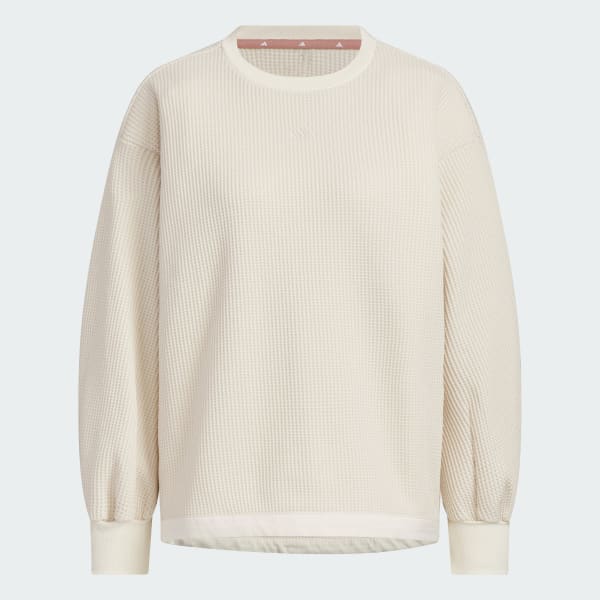 ホワイト ラックスフロー オールデイズ ルーズフィット ワッフル フリース クルーシャツ