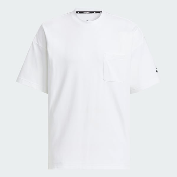 ホワイト ルーズフィット ヘビーシングルジャージー 半袖ポケットTシャツ