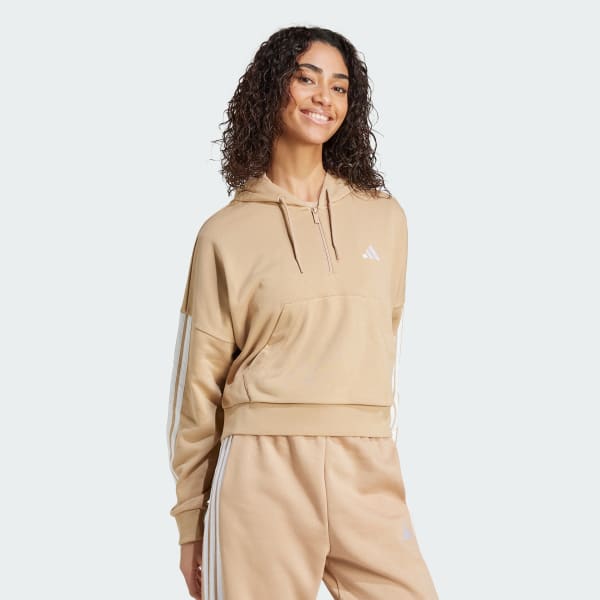 Marron Polera con Capucha Essentials 3 Tiras Felpa Francesa Cierre Corto