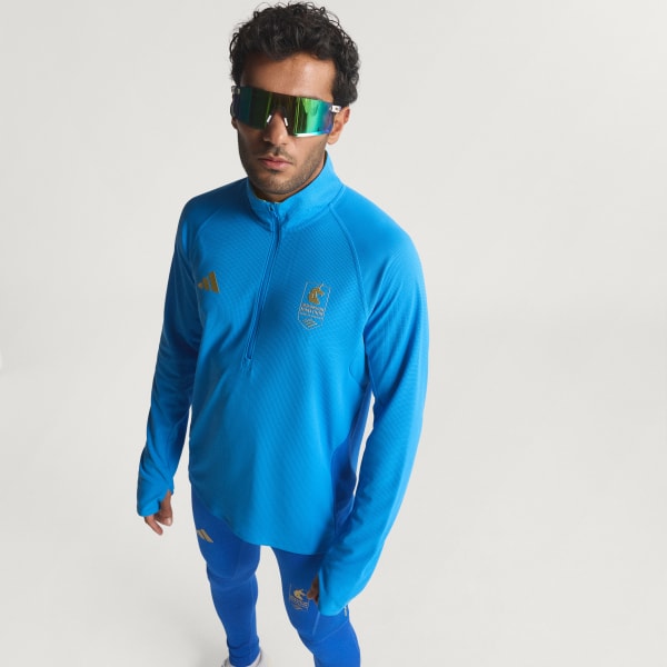 adidas Boston Marathon 2026 1/2 Zip LS Shirt Men - Blue | Free