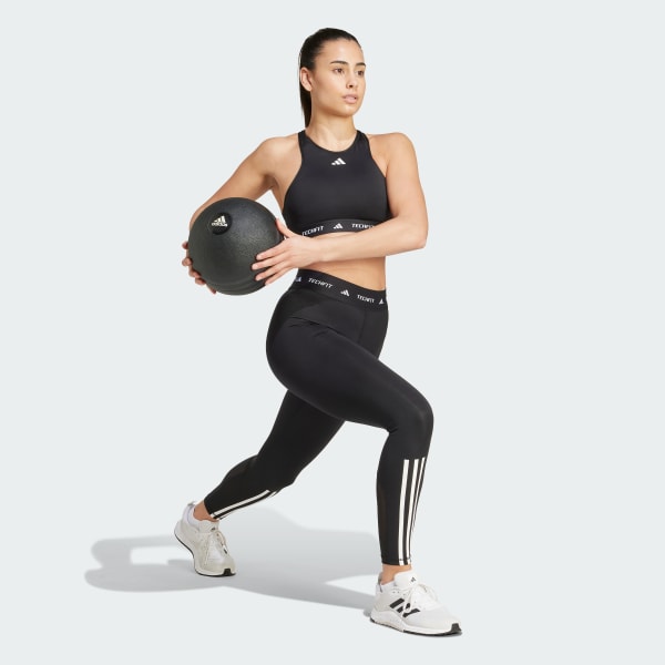 สีดำ กางเกงรัดรูปเจ็ดส่วน TECHFIT 3-Stripes