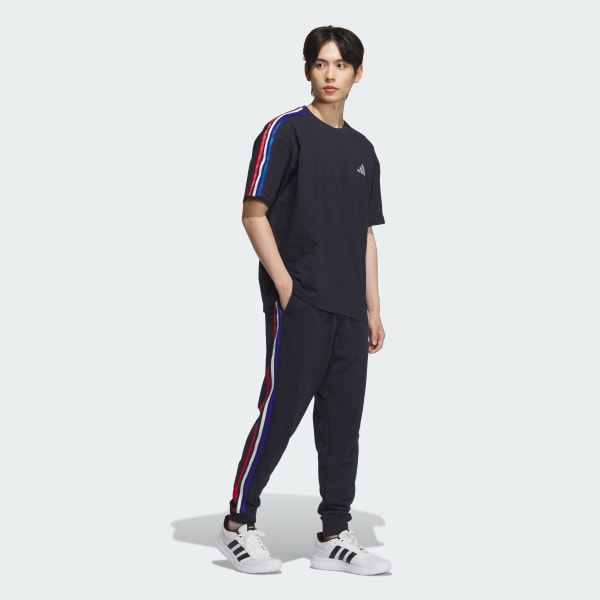 ブルー エッセンシャルズ プラス レギュラーフィット スリーストライプス フレンチテリー カフパンツ