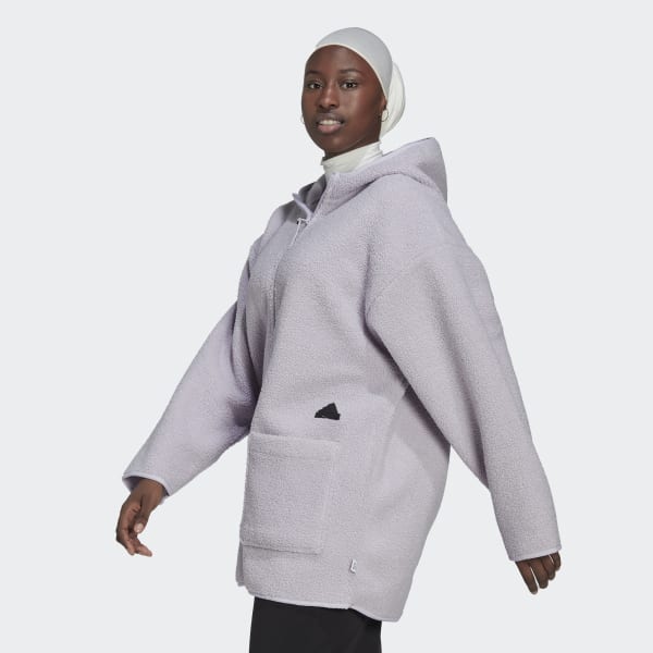 Fioletowy Polar Fleece Long Hooded Track Top CJ302