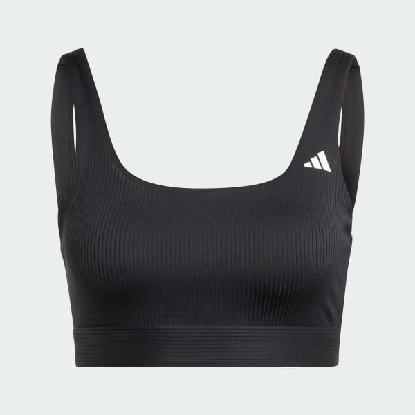 Preto Top Treino Suporte Leve Canelado