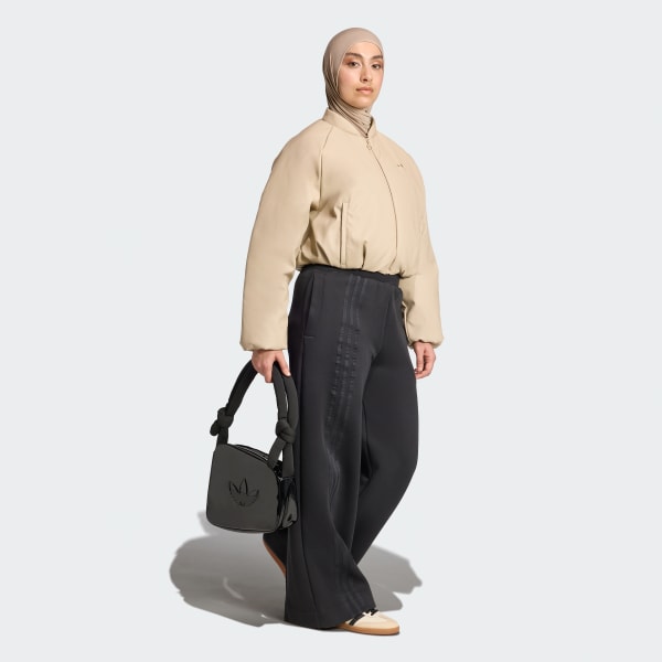 Beige Pleather Bomber 합성 다운 재킷