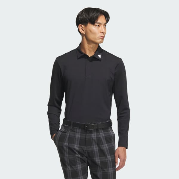 Đen Áo Polo Dài Tay Jacquard