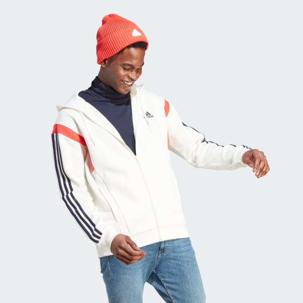 Blanco Polera con Capucha Colorblock Cierre Frontal