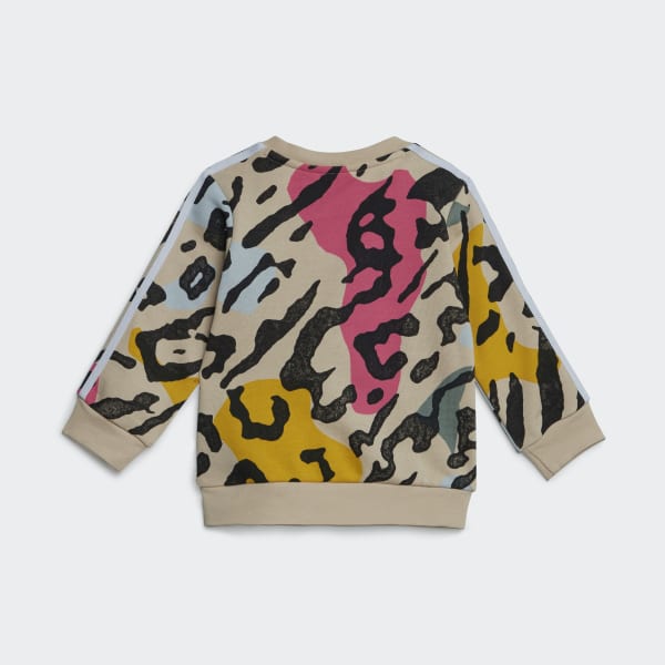 Beige Ensemble avec sweat-shirt ras-du-cou à imprimé animal