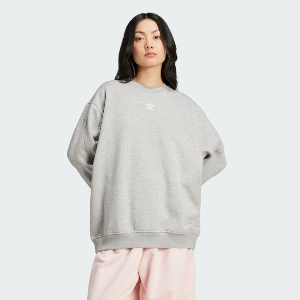 Gris Sweat-shirt ras-du-cou oversize long molleton Essentials