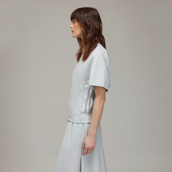 Grey Y-3 3-Stripes Short Sleeve Track Top