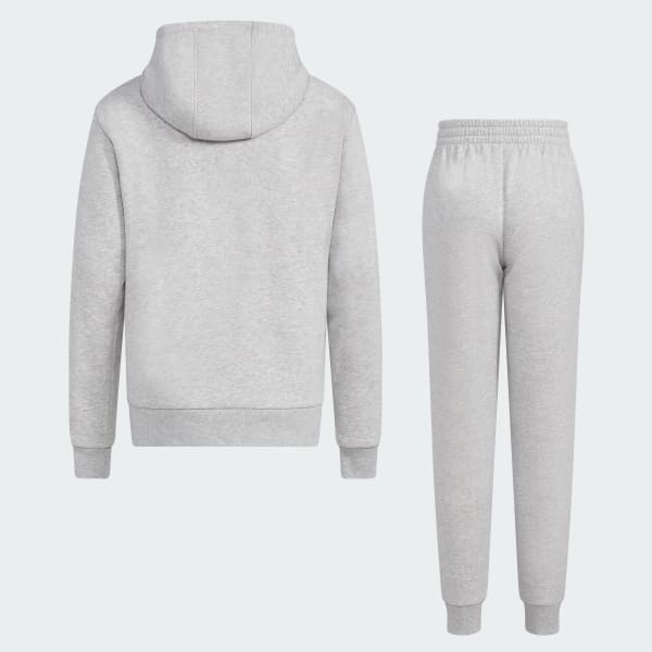 adidas Two-Piece | & adidas | Pullover Sleeve US Hooded Set Elastic - Grey Training Waistband Heather Long Jogger Kids