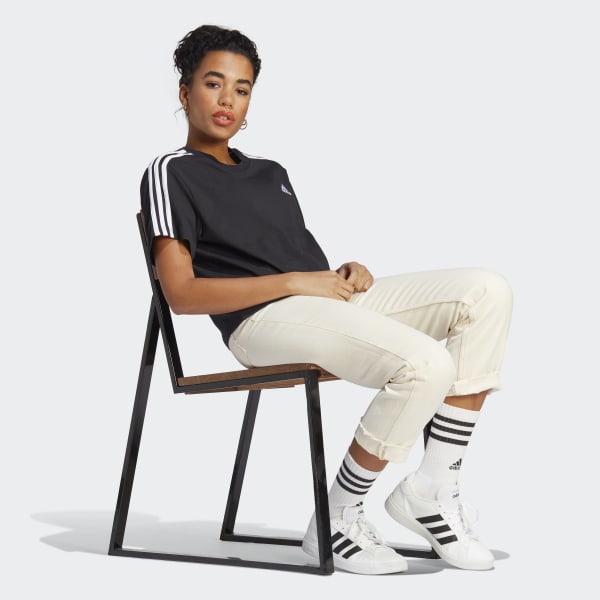 adidas Essentials 3-Stripes Single Jersey Crop Top - Black | adidas UK