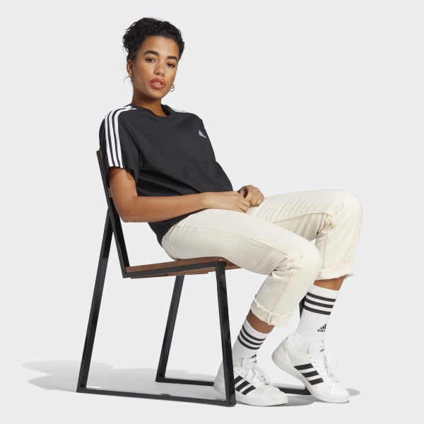 Adidas originals three stripe cropped best sale long sleeve top in black