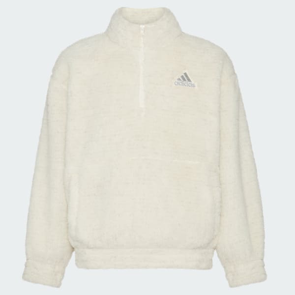 Adidas Girls Mock Neck Furry Lurex Sherpa Pullover XL Off White