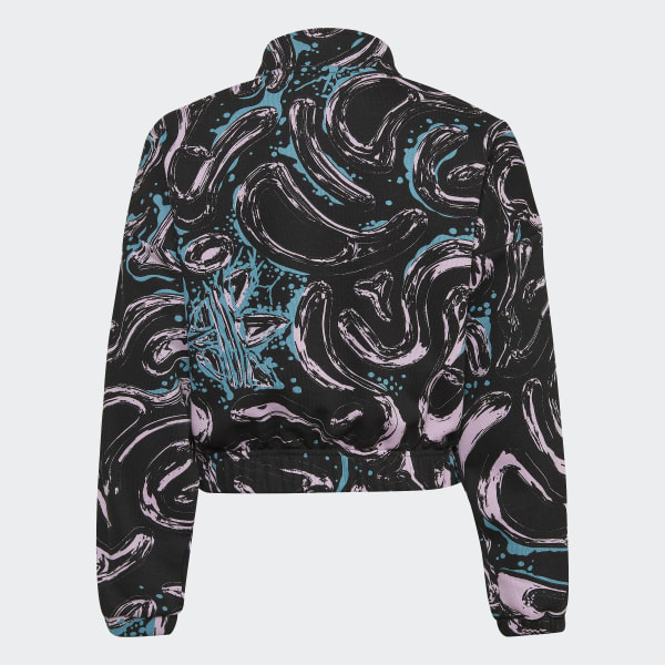 Schwarz Allover Print Half-Zip Crop Sweatshirt