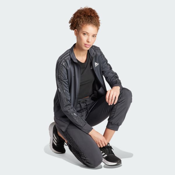 adidas Essentials Animal Print Tricot 3-Stripes Track Jacket - Grey