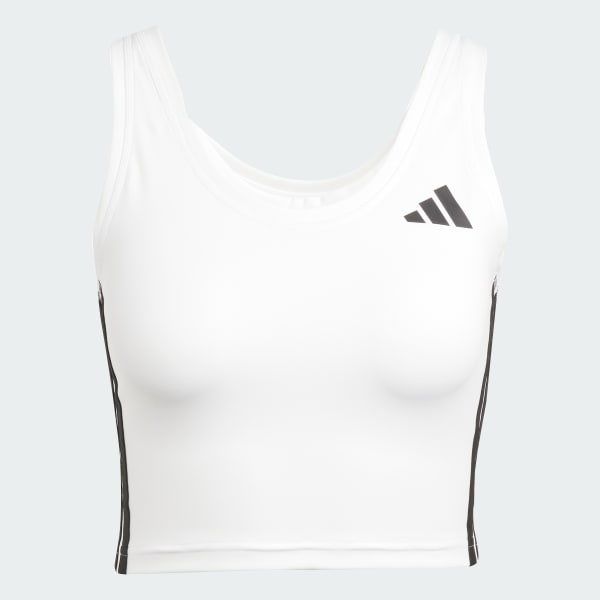 adidas Train Essentials 3-Stripes Crop Tank Top - White