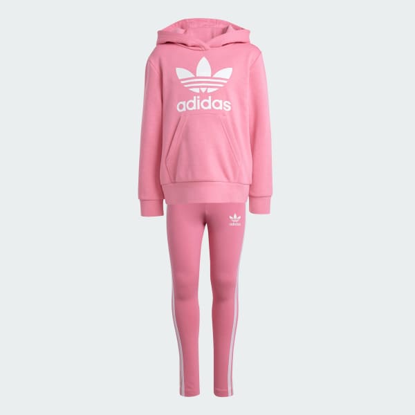 Rosa Conjunto Adicolor Sudadera con Gorro y Mallas Niños