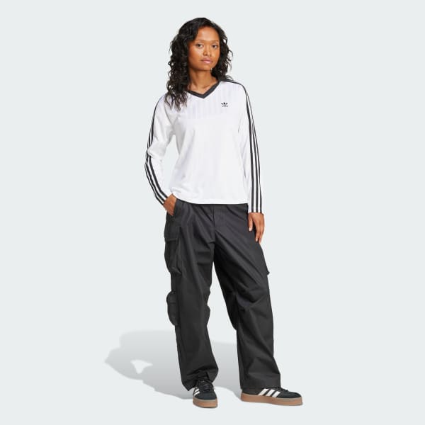 ホワイト アディカラー フットボール ジャカード Vネック 長袖ポロシャツ