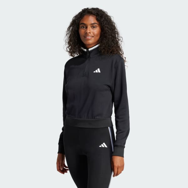 Black Essentials Color Pop French Terry Crop Quarter-Zip Track Jacket