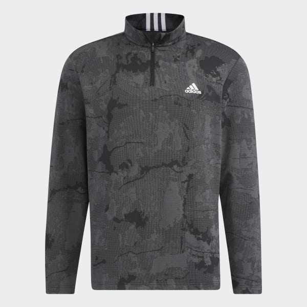 Black Graphic Zip Mock Neck Long Sleeve Shirt