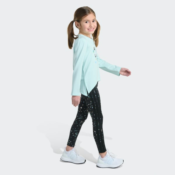 Turquoise 2-Piece Long Sleeve Tee & Printed Legging Set

