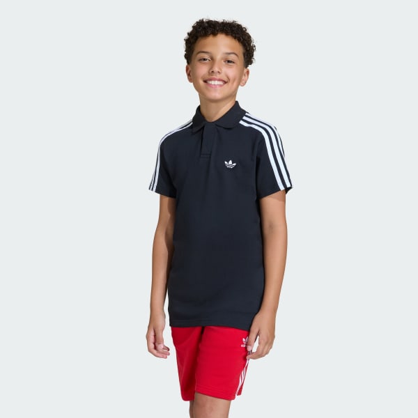 ブラック スリーストライプス 半袖ポロTシャツ