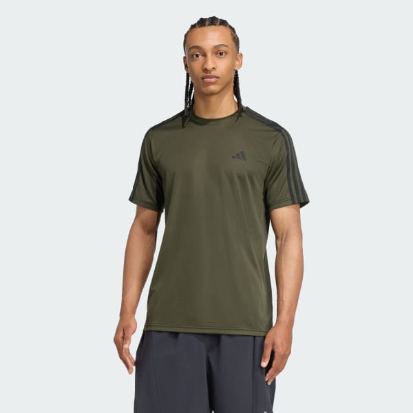 Green Train Essentials 3-Stripes Training T-Shirt