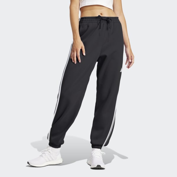 adidas Essentials 3-Stripes French Terry Cuffed Pants - Black