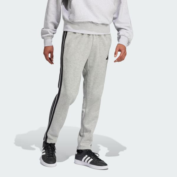 adidas Essentials 3-Stripes Open Hem Fleece Pants - Grey