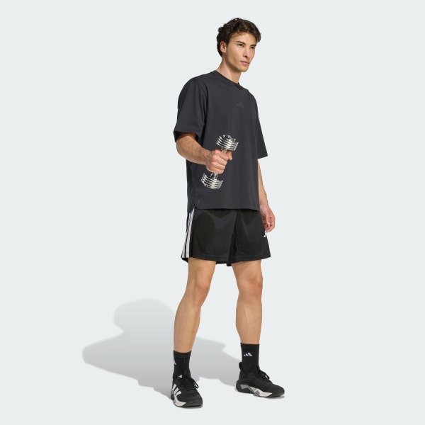 Siyah WORKOUT ESSENTIALS BASE 3-STRIPES PİKE ŞORT 7 inç