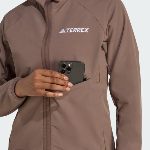adidas Terrex Xperior Softshell Fleece Hooded Jacket - Brown