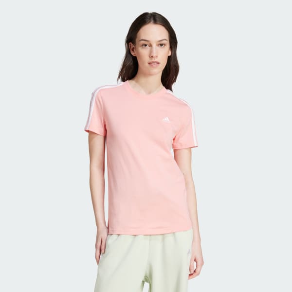 Rosa Camiseta Essentials 3 Rayas Ajustada
