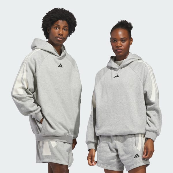 Gri adidas Basketball 3-Stripes Polar Kapüşonlu Üst (Unisex)
