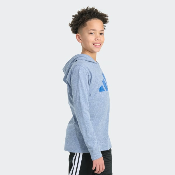 Blue Long Sleeve Hooded Snow Heather Tee

