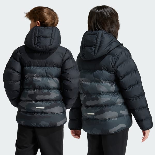 Black Synthetic Down Allover Print Jacket